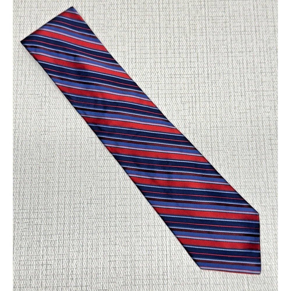 John W Nordstrom Red White Blue Repp Striped 100% Silk Tie Made in USA